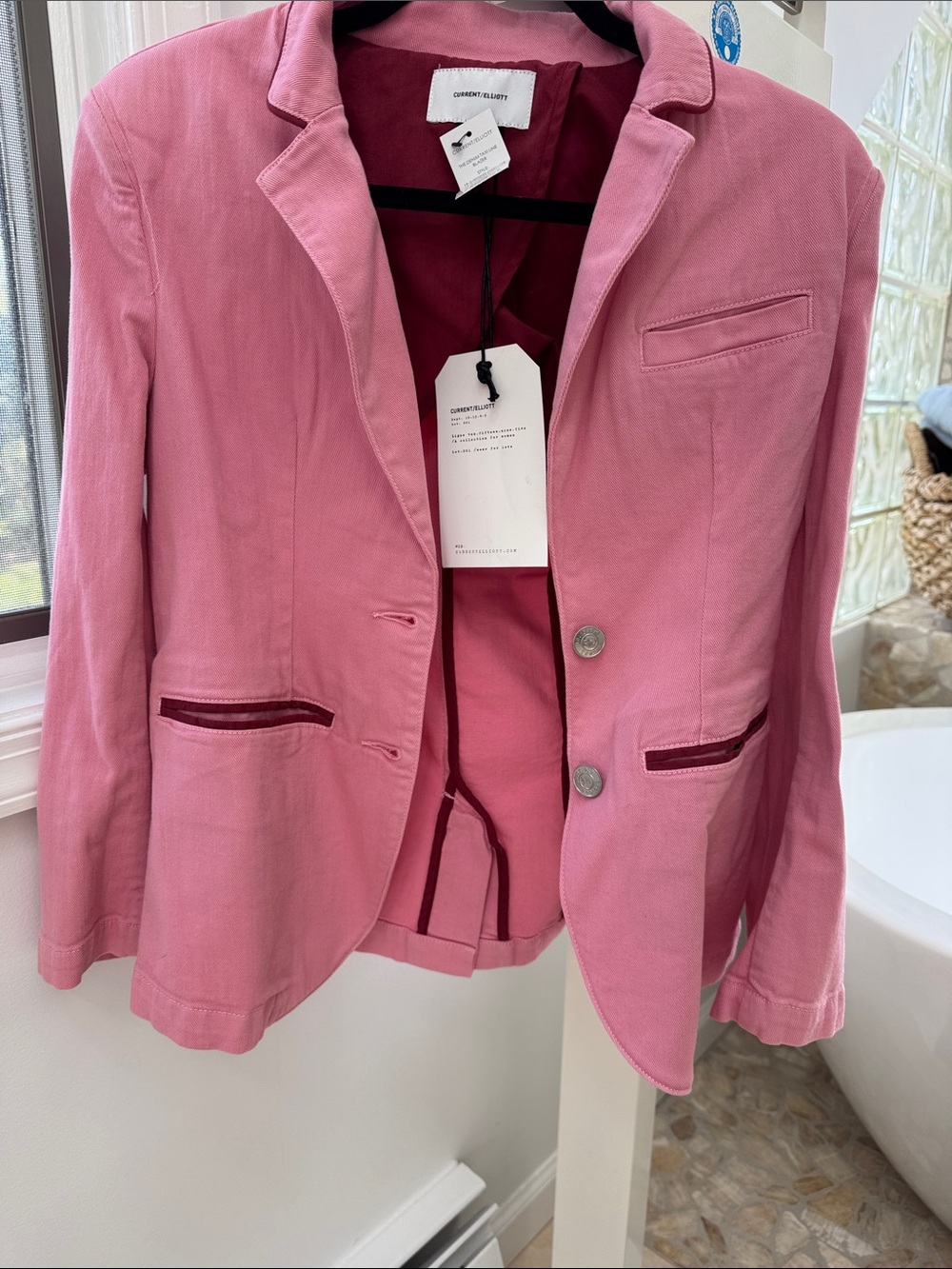 Current/Elliott: Sea Pink Cotton-Blend Blazer with Dark Trim 2
